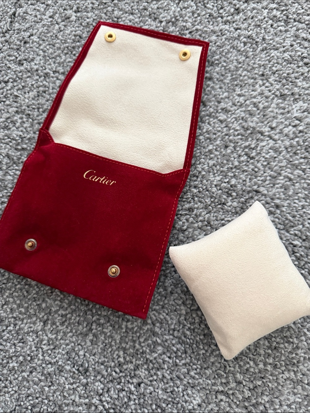 Cartier Red Suede Watch Pouch with Cream Interior Pillow